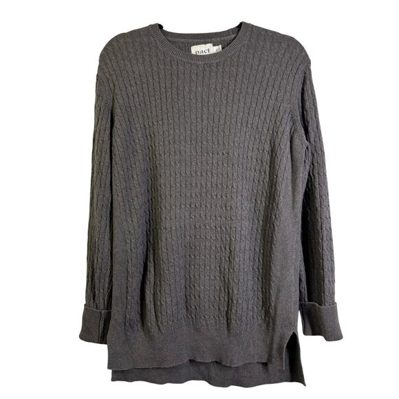 PACT Sweater Medium Cable Knit Crew Neck  Organic Cotton Tunic Side Slits - Picture 2 of 13